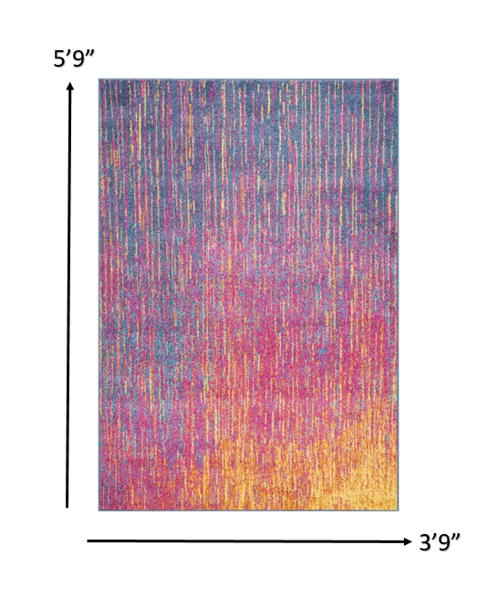 8' Blue And Pink Abstract Power Loom Runner Rug