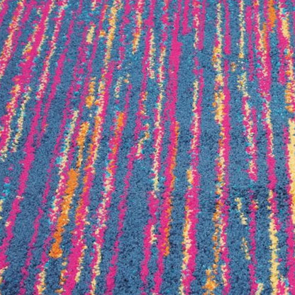8' Blue And Pink Abstract Power Loom Runner Rug