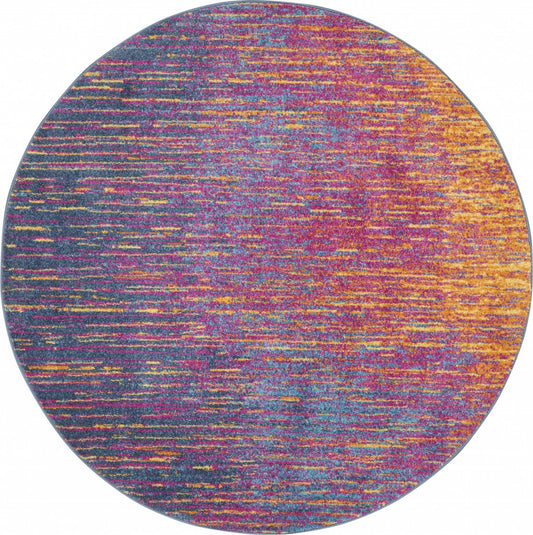 8' Blue And Pink Abstract Power Loom Runner Rug