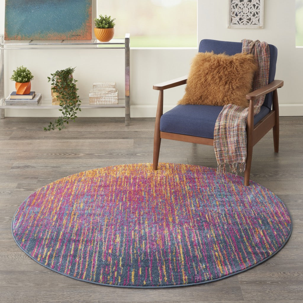 8' Blue And Pink Abstract Power Loom Runner Rug