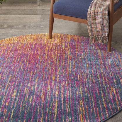 8' Blue And Pink Abstract Power Loom Runner Rug