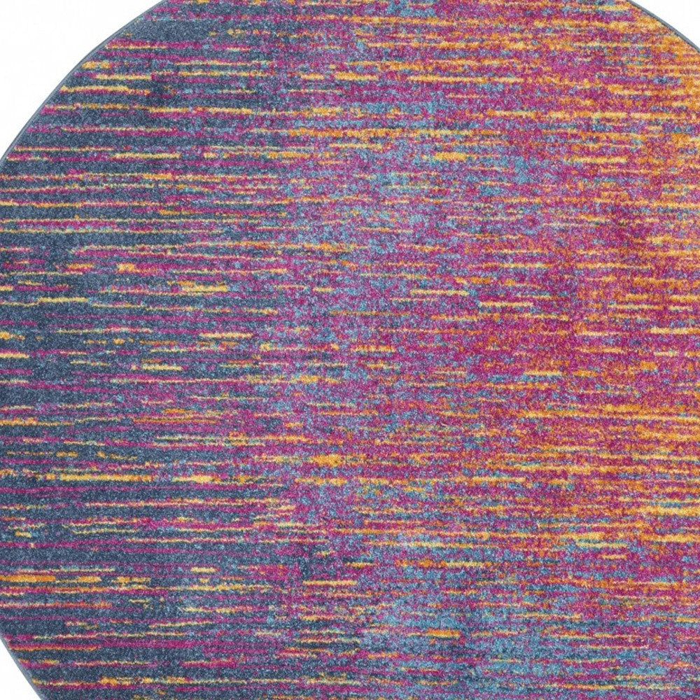 8' Blue And Pink Abstract Power Loom Runner Rug