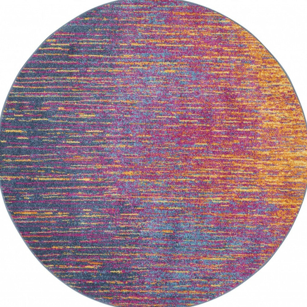 8' Blue And Pink Abstract Power Loom Runner Rug