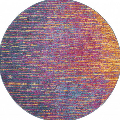 8' Blue And Pink Abstract Power Loom Runner Rug