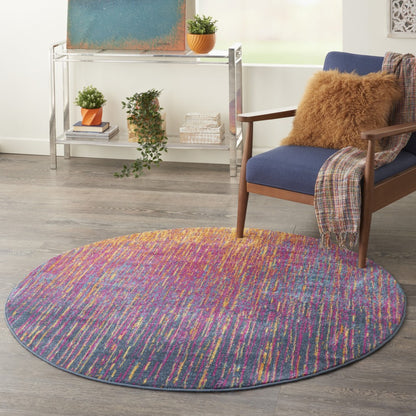 8' Blue And Pink Abstract Power Loom Runner Rug