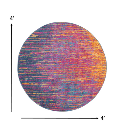 8' Blue And Pink Abstract Power Loom Runner Rug
