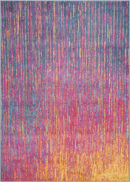 8' Blue And Pink Abstract Power Loom Runner Rug