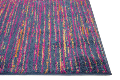 8' Blue And Pink Abstract Power Loom Runner Rug