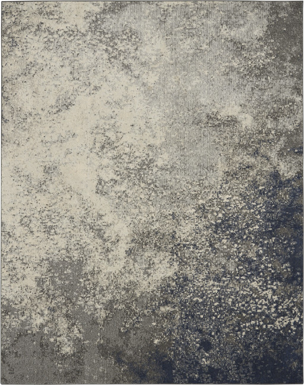 5' Gray And Ivory Round Abstract Power Loom Area Rug