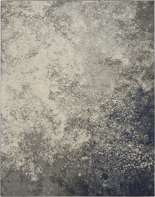 5' Gray And Ivory Round Abstract Power Loom Area Rug