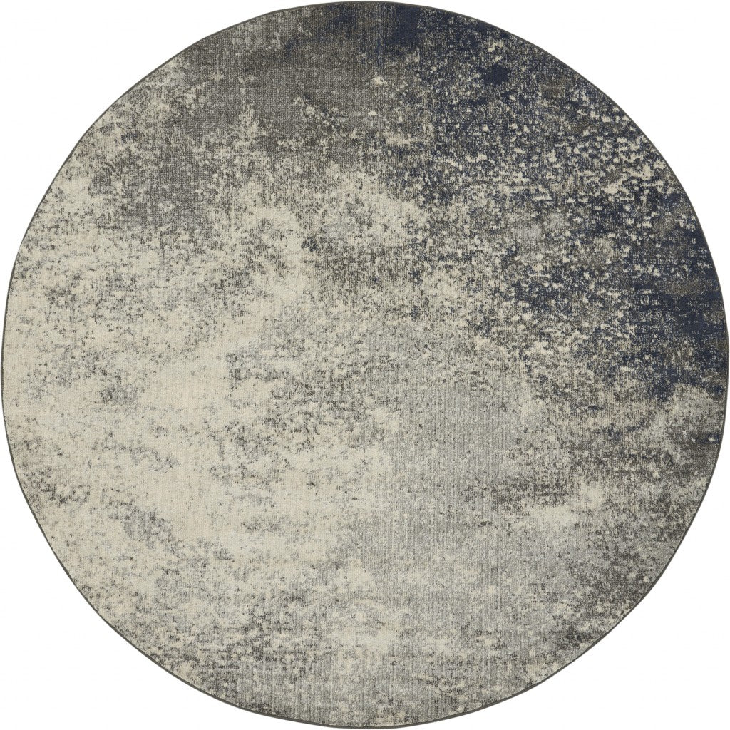 5' Gray And Ivory Round Abstract Power Loom Area Rug
