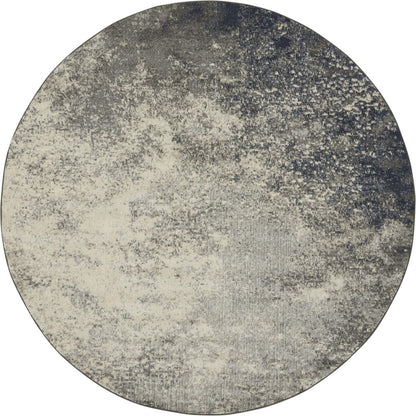 5' Gray And Ivory Round Abstract Power Loom Area Rug