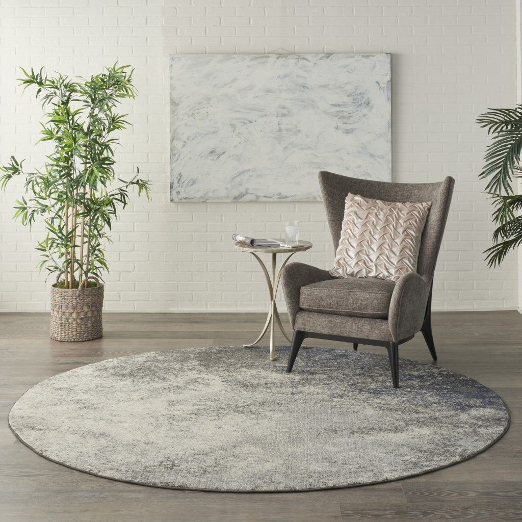 5' Gray And Ivory Round Abstract Power Loom Area Rug