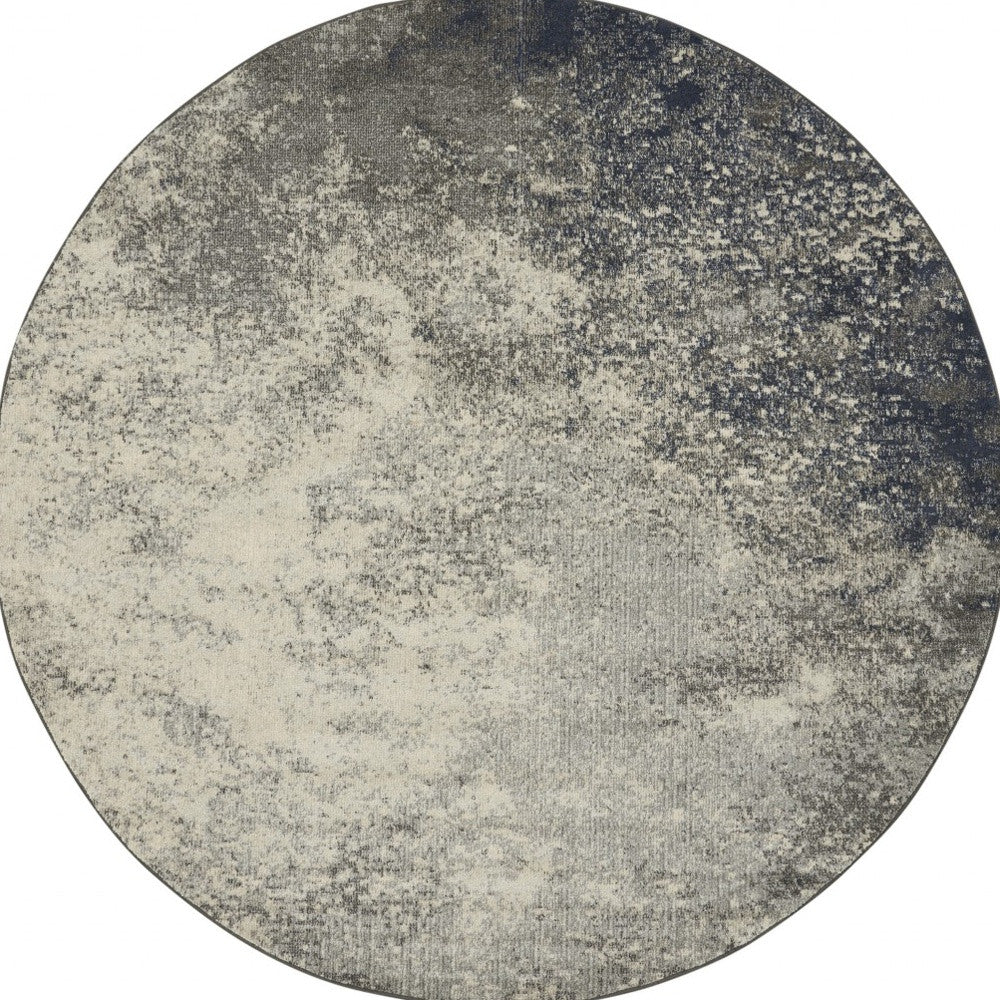 5' Gray And Ivory Round Abstract Power Loom Area Rug
