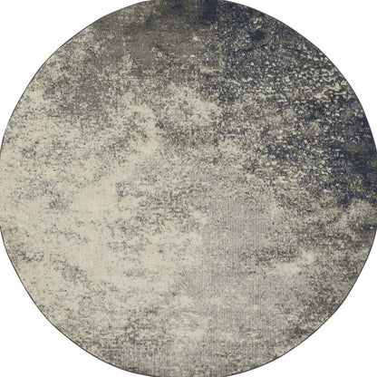 5' Gray And Ivory Round Abstract Power Loom Area Rug