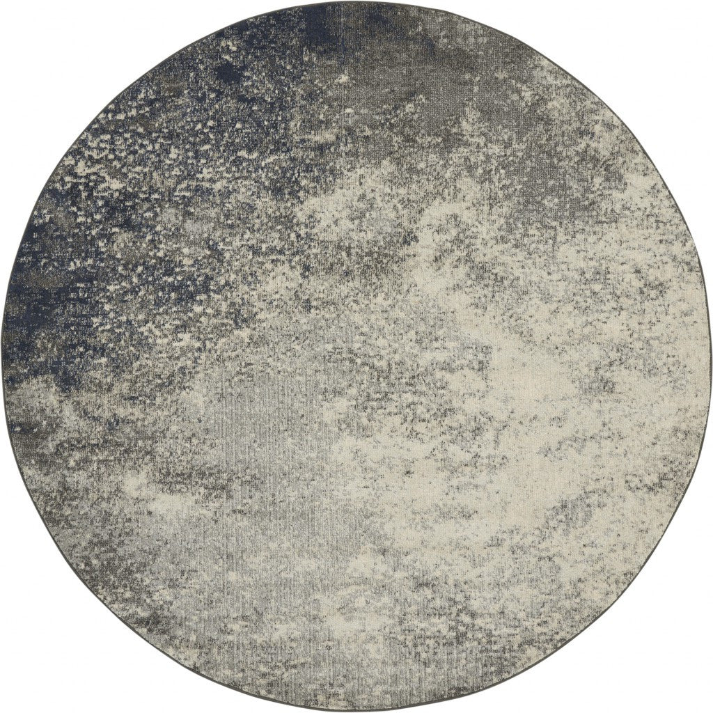 5' Gray And Ivory Round Abstract Power Loom Area Rug