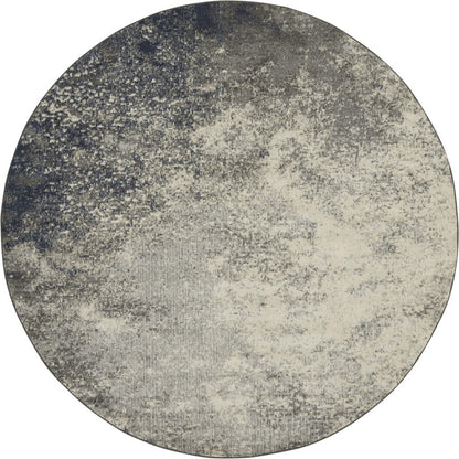 5' Gray And Ivory Round Abstract Power Loom Area Rug
