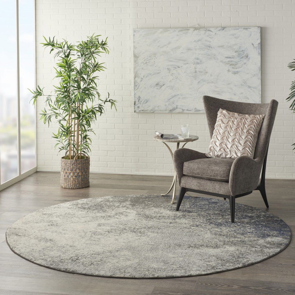 5' Gray And Ivory Round Abstract Power Loom Area Rug
