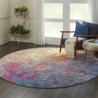 5' Sunset Round Abstract Power Loom Area Rug