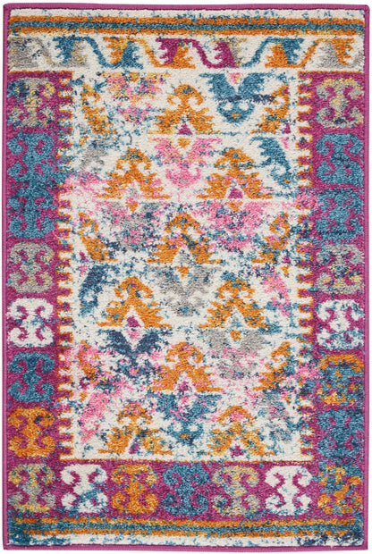 2’ X 3’ Ivory And Magenta Tribal Pattern Scatter Rug