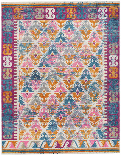 2’ X 3’ Ivory And Magenta Tribal Pattern Scatter Rug