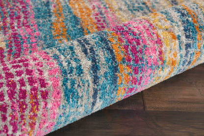 8' Pink And Blue Abstract Power Loom Runner Rug