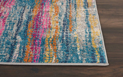 8' Pink And Blue Abstract Power Loom Runner Rug