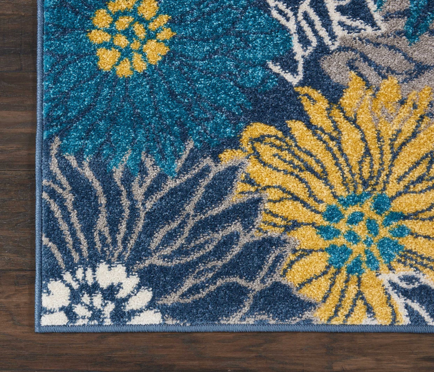8' Blue Floral Power Loom Runner Rug