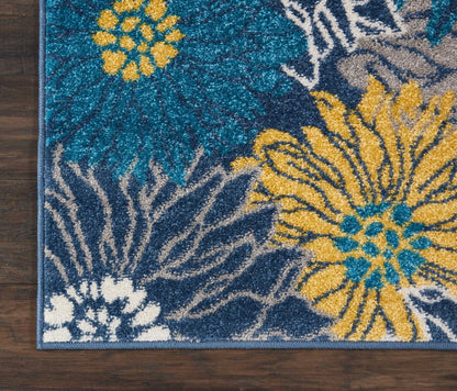 8' Blue Floral Power Loom Runner Rug