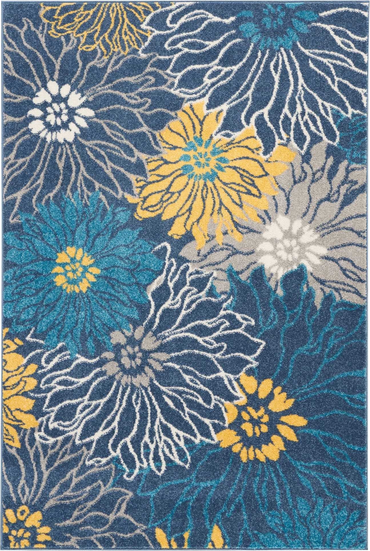 8' Blue Floral Power Loom Runner Rug