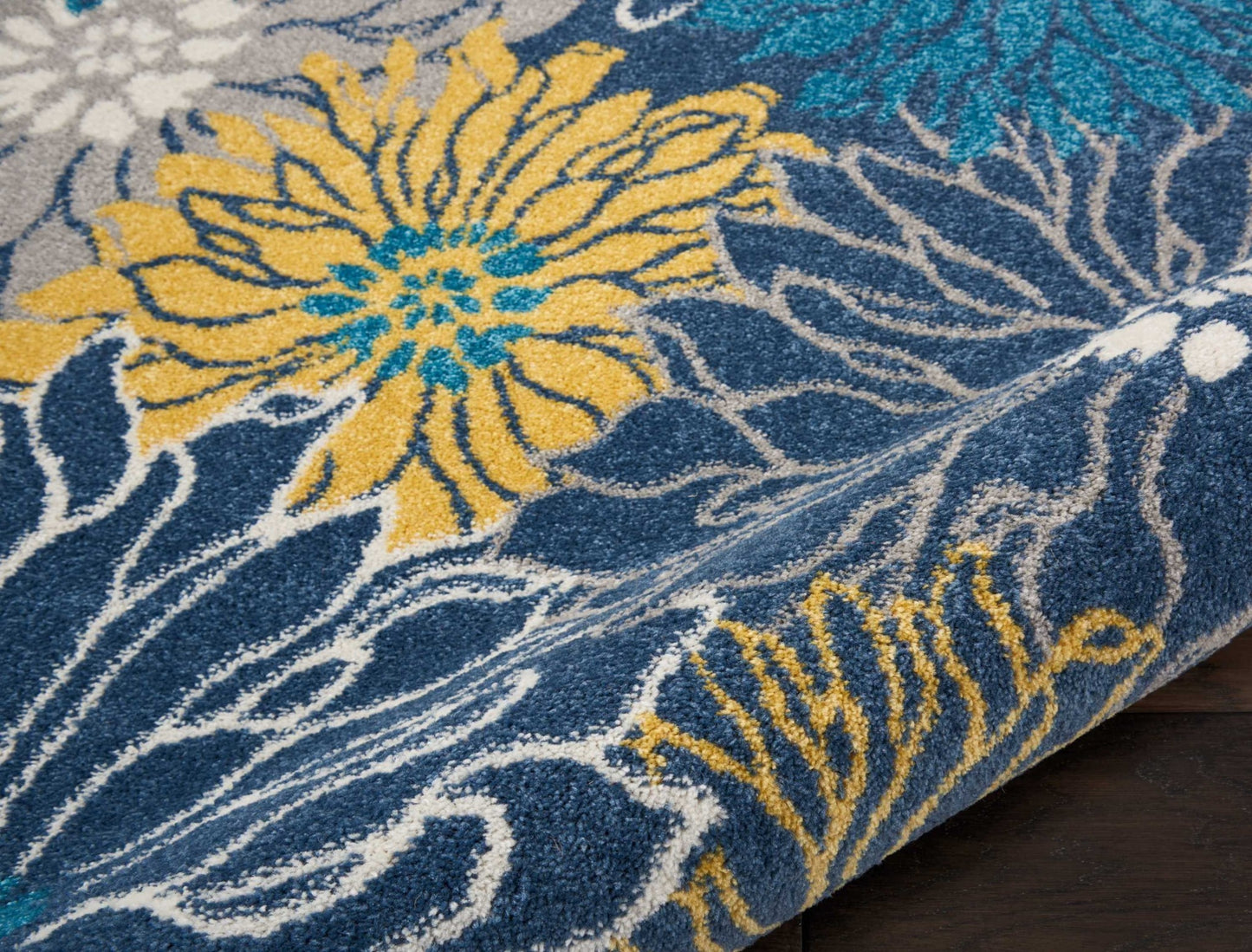 8' Blue Floral Power Loom Runner Rug