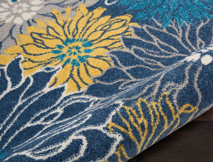 8' Blue Floral Power Loom Runner Rug