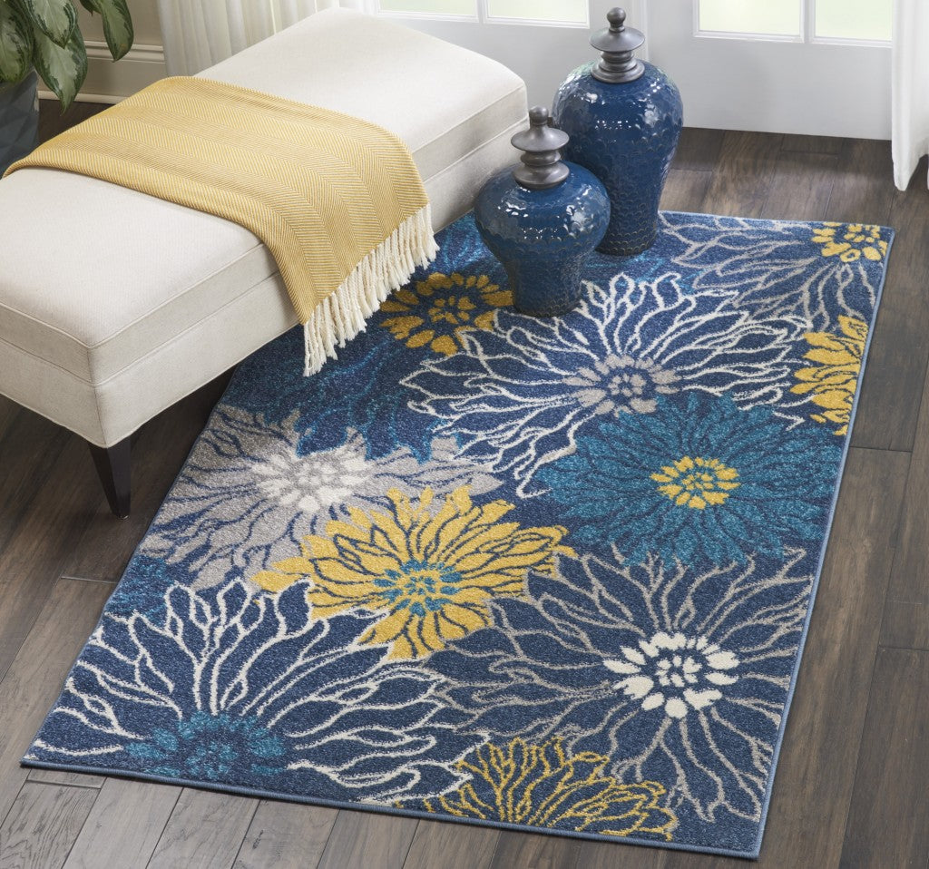 8' Blue Floral Power Loom Runner Rug