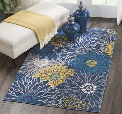 8' Blue Floral Power Loom Runner Rug