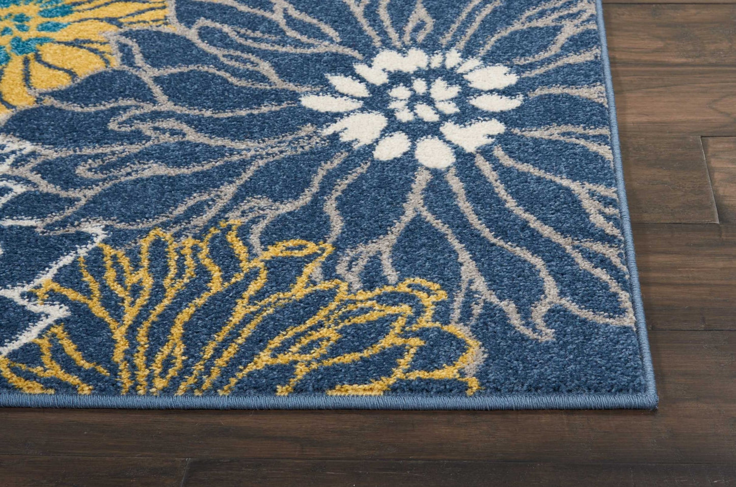 8' Blue Floral Power Loom Runner Rug