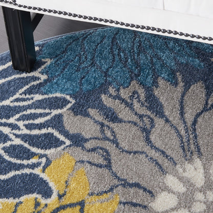 8' Blue Floral Power Loom Runner Rug