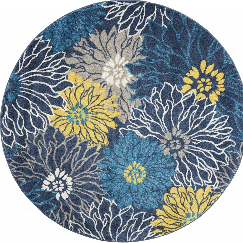 8' Blue Floral Power Loom Runner Rug