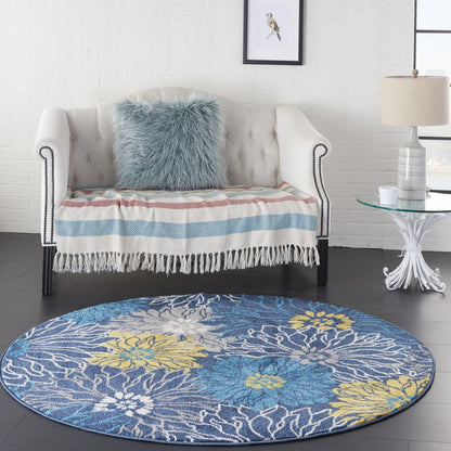 8' Blue Floral Power Loom Runner Rug