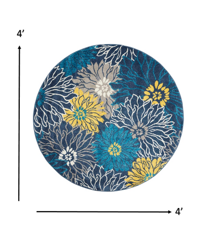 8' Blue Floral Power Loom Runner Rug