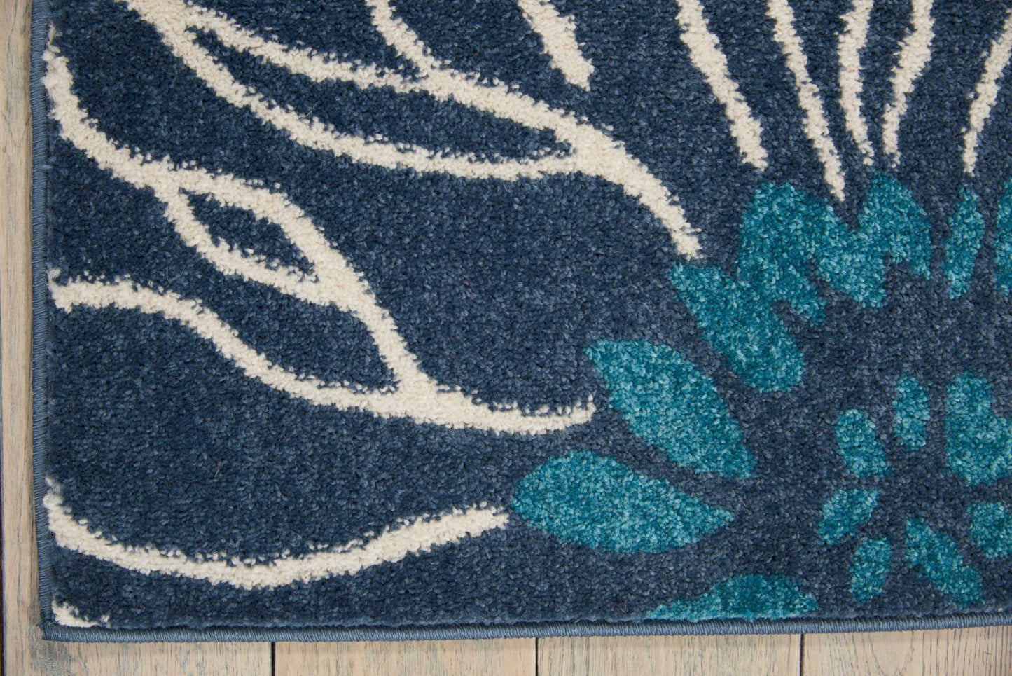 8' Blue Floral Power Loom Runner Rug