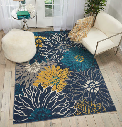 8' Blue Floral Power Loom Runner Rug