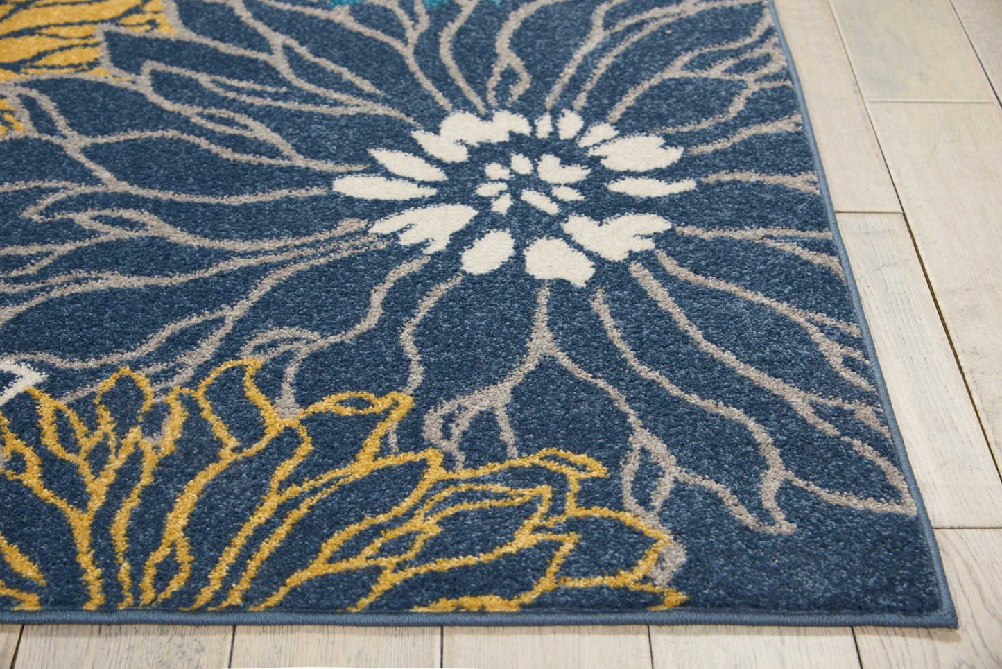 8' Blue Floral Power Loom Runner Rug