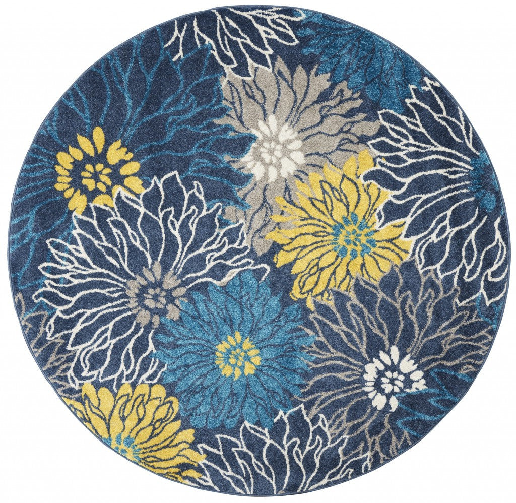 8' Blue Floral Power Loom Runner Rug