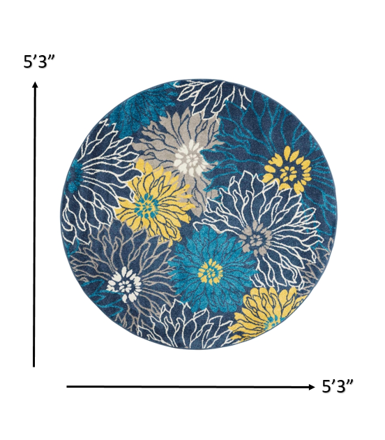 8' Blue Floral Power Loom Runner Rug