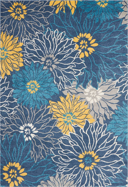 8' Blue Floral Power Loom Runner Rug