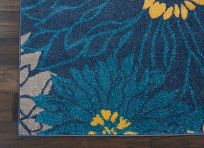 8' Blue Floral Power Loom Runner Rug