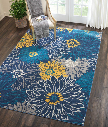 8' Blue Floral Power Loom Runner Rug