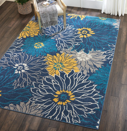 8' Blue Floral Power Loom Runner Rug