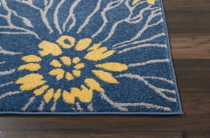 8' Blue Floral Power Loom Runner Rug