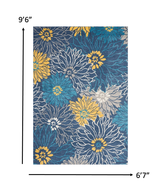 8' Blue Floral Power Loom Runner Rug